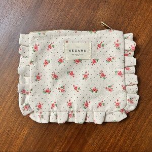 Sezane Canvas Pouch - Rose Print with Gold Zipper